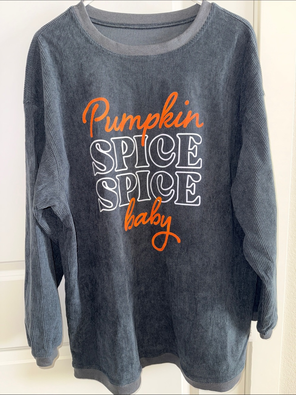 Pumpkin Spice Baby Graphic Corded Sweatshirt - Gray with Orange & White Print